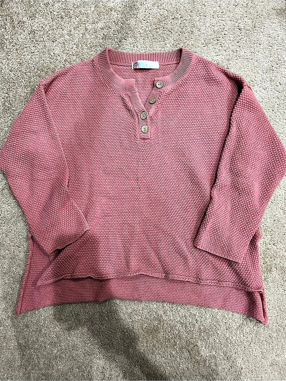 Free People FP Beach Hailee Waffle Knit Henley Sweater Pink Small